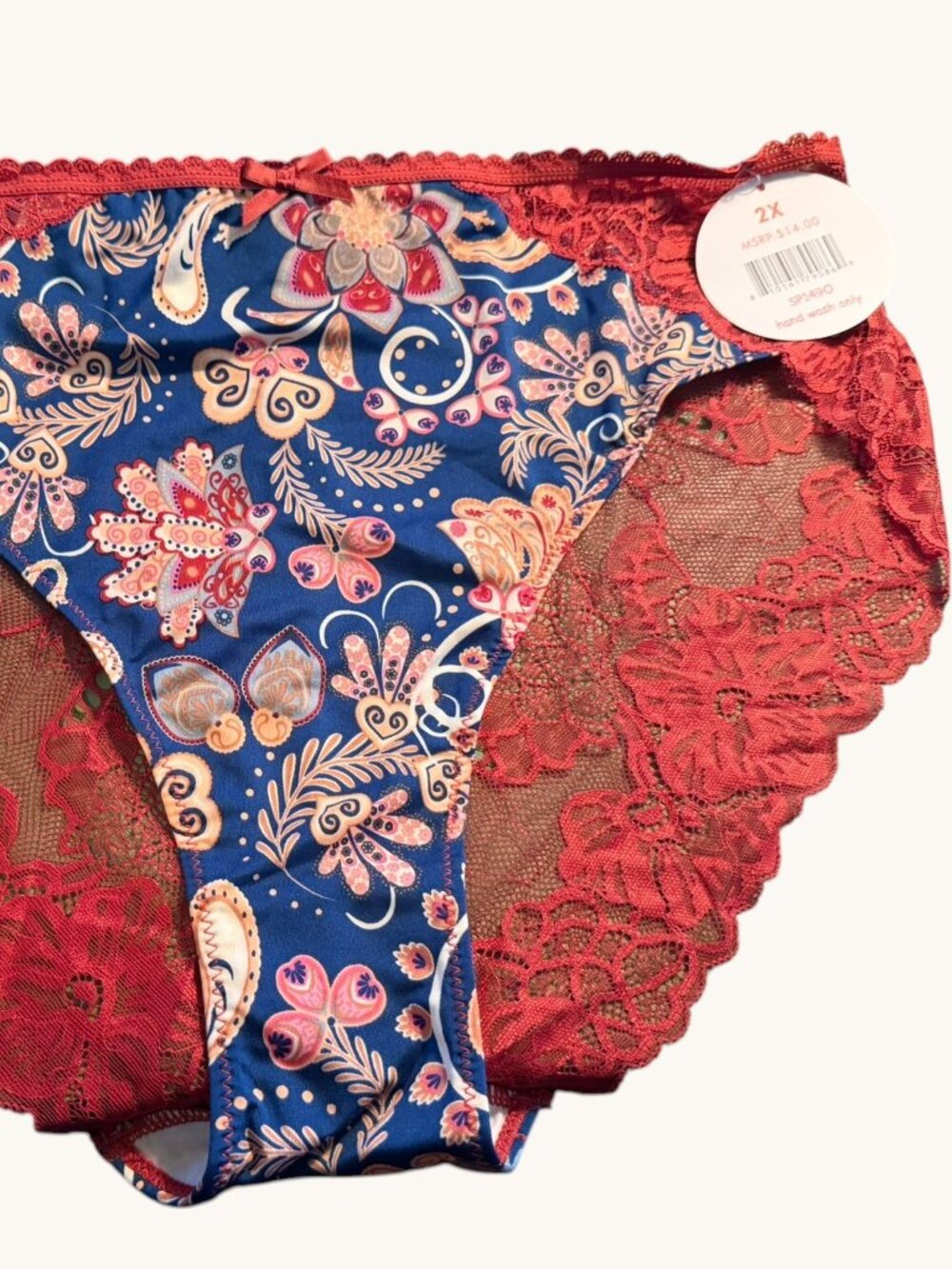 NWT Splendies Navy Paisley & Russet Lacey Panty Size 2X